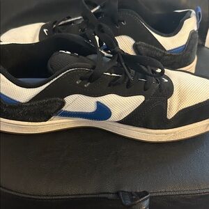 Nike Black and White Shoes with Blue Highlights